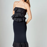 Mixed Media Strapless Fitted Maxi Dress