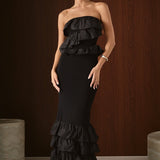 Mixed Media Strapless Fitted Maxi Dress