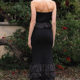 Mixed Media Strapless Fitted Maxi Dress