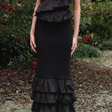 Mixed Media Strapless Fitted Maxi Dress