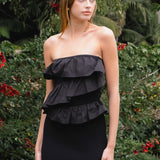 Mixed Media Strapless Fitted Maxi Dress
