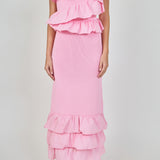 Mixed Media Strapless Fitted Maxi Dress