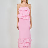 Mixed Media Strapless Fitted Maxi Dress