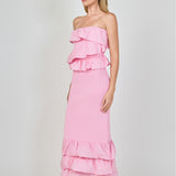 Mixed Media Strapless Fitted Maxi Dress