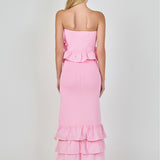 Mixed Media Strapless Fitted Maxi Dress