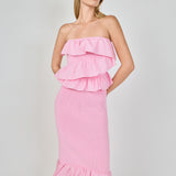 Mixed Media Strapless Fitted Maxi Dress