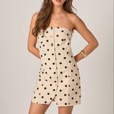 Polka Dot Linen Strapless Dress