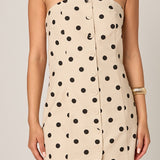 Polka Dot Linen Strapless Dress