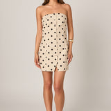 Polka Dot Linen Strapless Dress