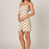 Polka Dot Linen Strapless Dress