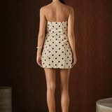 Polka Dot Linen Strapless Dress