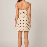 Polka Dot Linen Strapless Dress