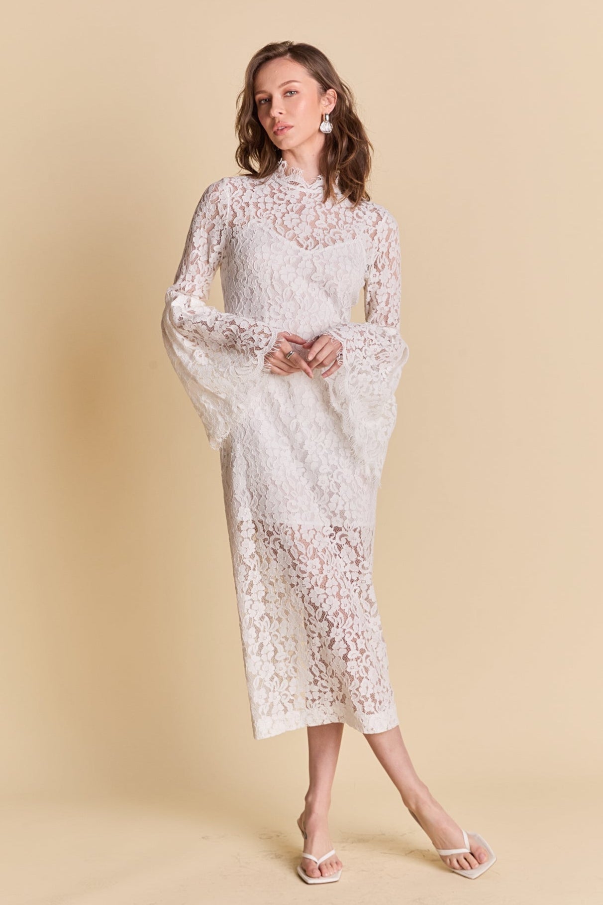 lace column midi dress June & Vie Women's Lined Lace Column Midi Dress - Black Onyx
