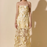 Strapless Floral Embroidered Maxi Dress