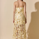 Strapless Floral Embroidered Maxi Dress