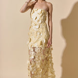 Strapless Floral Embroidered Maxi Dress