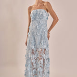 Strapless Floral Embroidered Maxi Dress