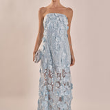 Strapless Floral Embroidered Maxi Dress