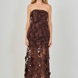 Strapless Floral Embroidered Maxi Dress