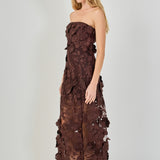 Strapless Floral Embroidered Maxi Dress