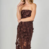 Strapless Floral Embroidered Maxi Dress