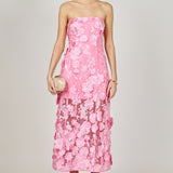 Strapless Floral Embroidered Maxi Dress