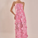 Strapless Floral Embroidered Maxi Dress