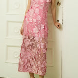 Strapless Floral Embroidered Maxi Dress
