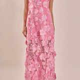 Strapless Floral Embroidered Maxi Dress