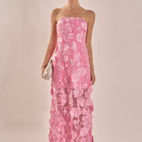 Strapless Floral Embroidered Maxi Dress