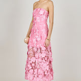 Strapless Floral Embroidered Maxi Dress