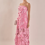 Strapless Floral Embroidered Maxi Dress