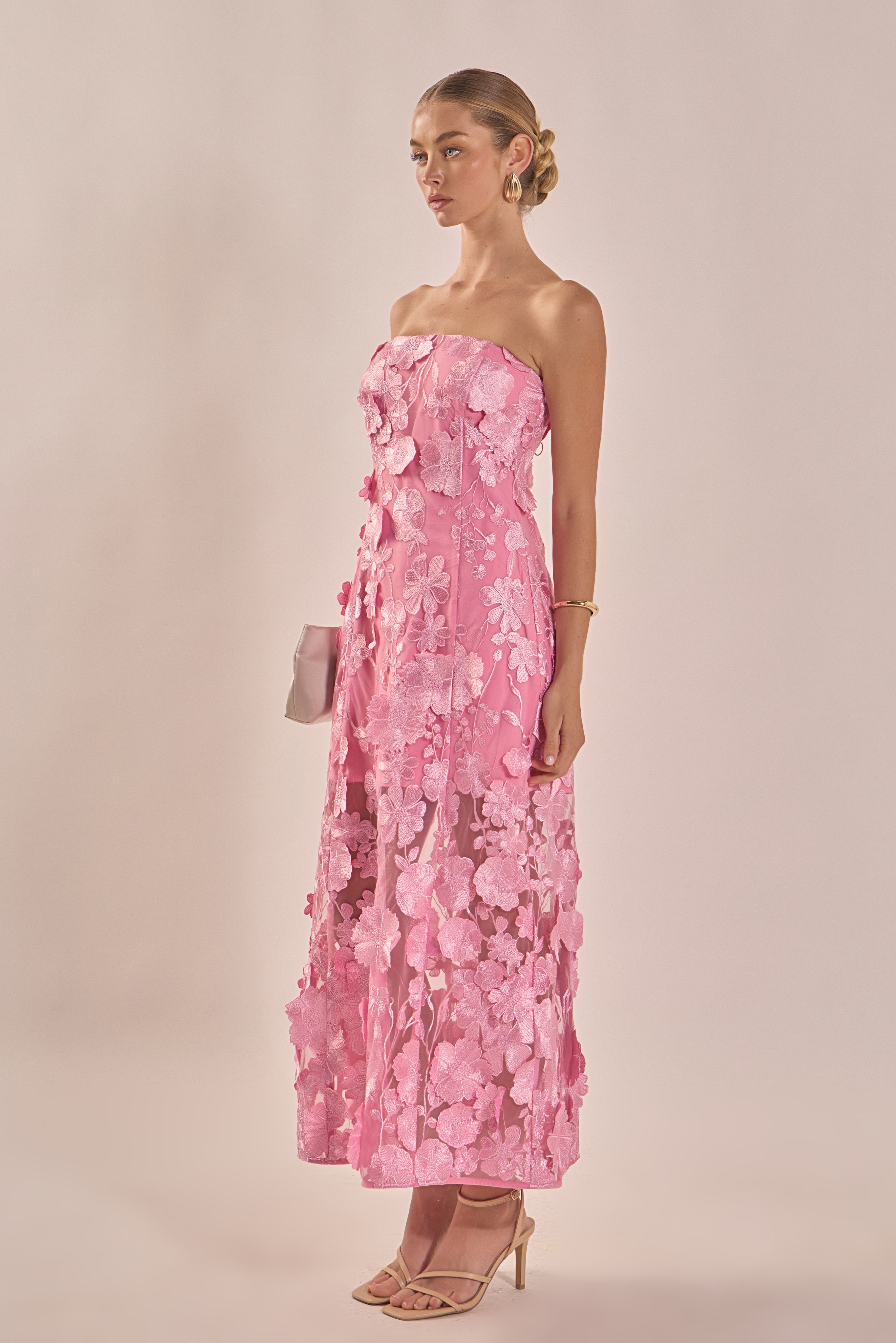 Strapless Floral Embroidered Maxi Dress – Endless Rose