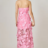 Strapless Floral Embroidered Maxi Dress