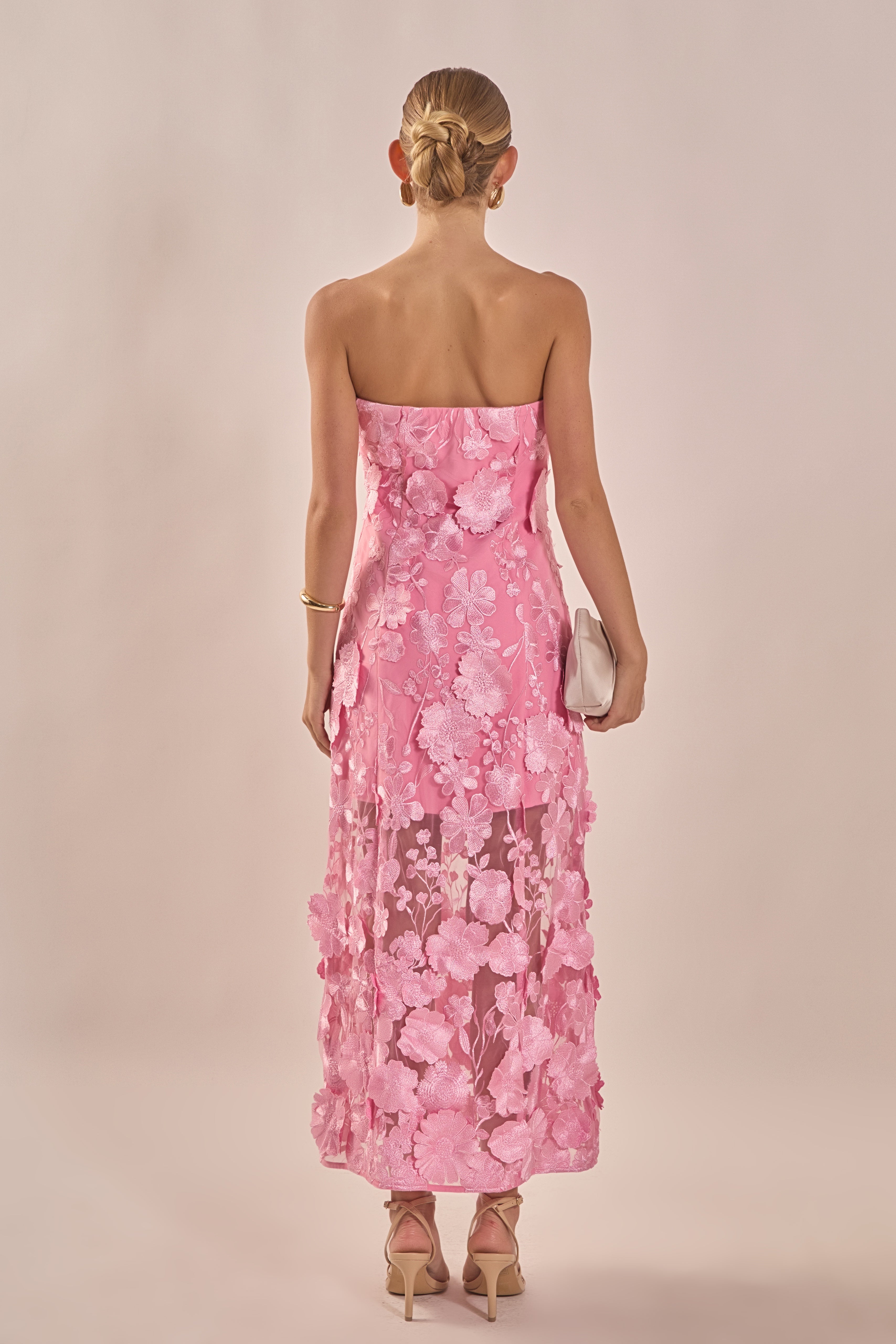 Strapless Floral Embroidered Maxi Dress