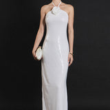 Rose Haltered Sequined Maxi Dress