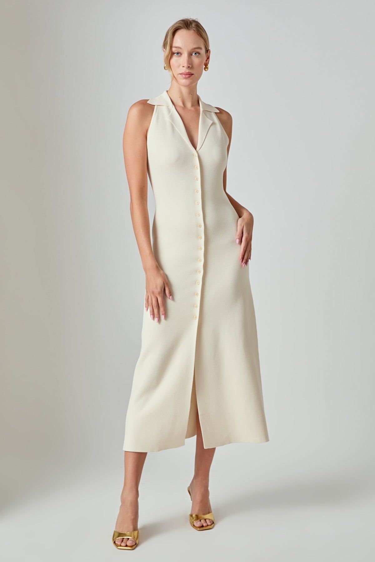 collared knit midi dress Nichelle Short Sleeve Collared Knit Midi Dress / Natural | MESHKI