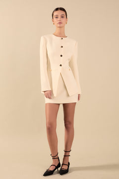 Celia Buttoned Linen Blend Suit Jacket