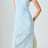 Mesh Embroidered Midi Strapless Dress
