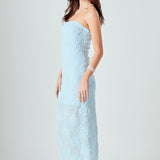 Mesh Embroidered Midi Strapless Dress