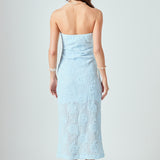 Mesh Embroidered Midi Strapless Dress