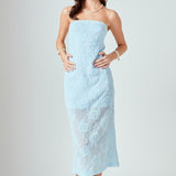 Mesh Embroidered Midi Strapless Dress