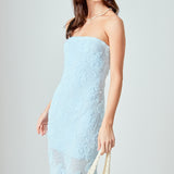 Mesh Embroidered Midi Strapless Dress