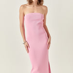 knit midi dress pink Pink Slinky Viscose High Neck Keyhole Knit Midi Dress