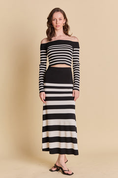 Striped Knit Off Shoulder Sweater