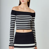Striped Knit Off Shoulder Sweater