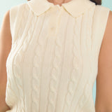 Collar Cable Knit Sleeveless Vest