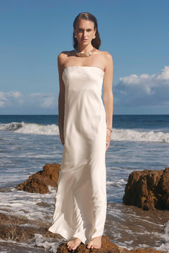 Strapless Satin Maxi Dress