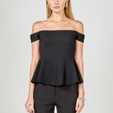 Knit Pleated Off Shoulder Top