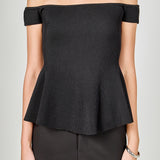 Knit Pleated Off Shoulder Top